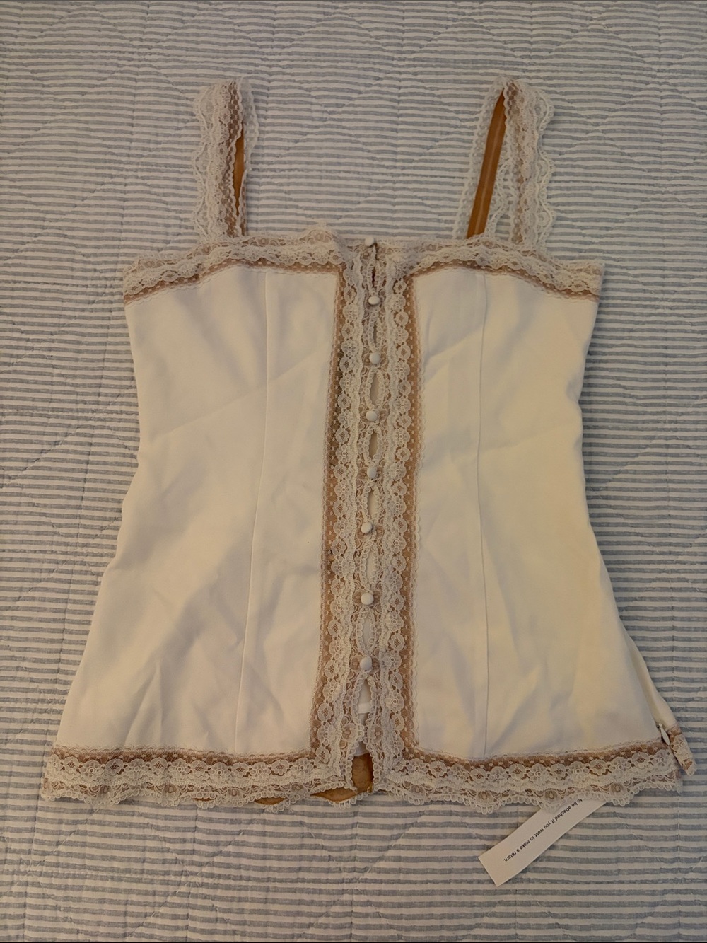 Reformation Cream Corset-Style Lace-Trim Camisole